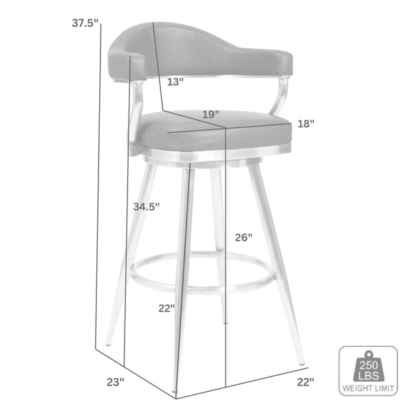 Armen Living Justin 26" Counter Height Swivel Vintage Gray Faux Leather Bar Stool - LCJTBABSVG26