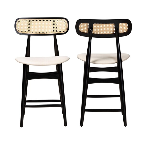 Baxton Studio Tarana Mid-Century Modern Cream Fabric and Black Finished Wood 2-Piece Counter Stool Set, PR - 235-2PC-13309-ZORO
