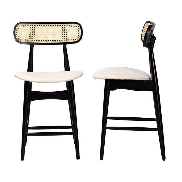 Baxton Studio Tarana Mid-Century Modern Cream Fabric and Black Finished Wood 2-Piece Counter Stool Set, PR - 235-2PC-13309-ZORO