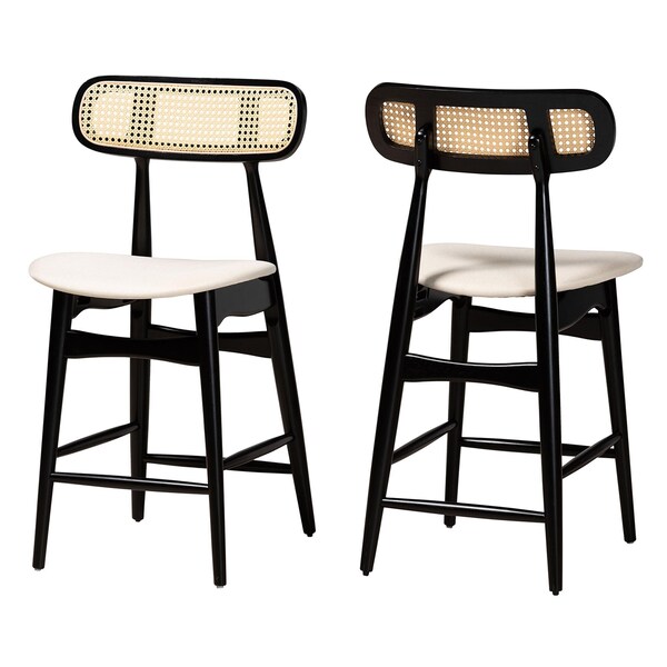 Baxton Studio Tarana Mid-Century Modern Cream Fabric and Black Finished Wood 2-Piece Counter Stool Set, PR - 235-2PC-13309-ZORO