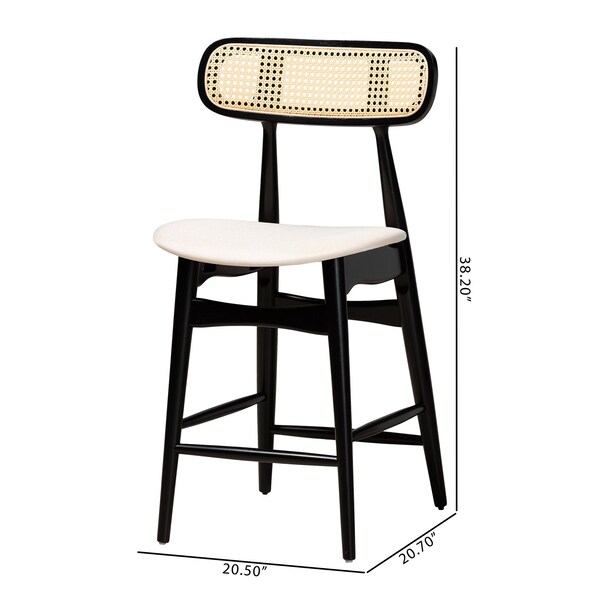 Baxton Studio Tarana Mid-Century Modern Cream Fabric and Black Finished Wood 2-Piece Counter Stool Set, PR - 235-2PC-13309-ZORO