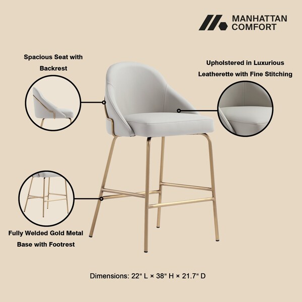 Manhattan Comfort Gracie Counter Stool  in Stone and Gold - CS019-GST
