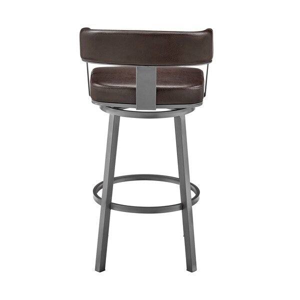 Armen Living Cohen 26" Counter Height Swivel Bar Stool in Java Silver Finish and Chocolate Faux Leather - 721535761944