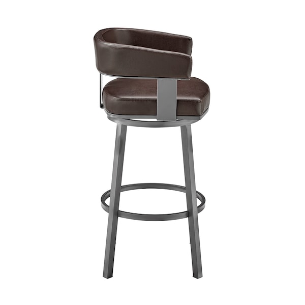 Armen Living Cohen 26" Counter Height Swivel Bar Stool in Java Silver Finish and Chocolate Faux Leather - 721535761944