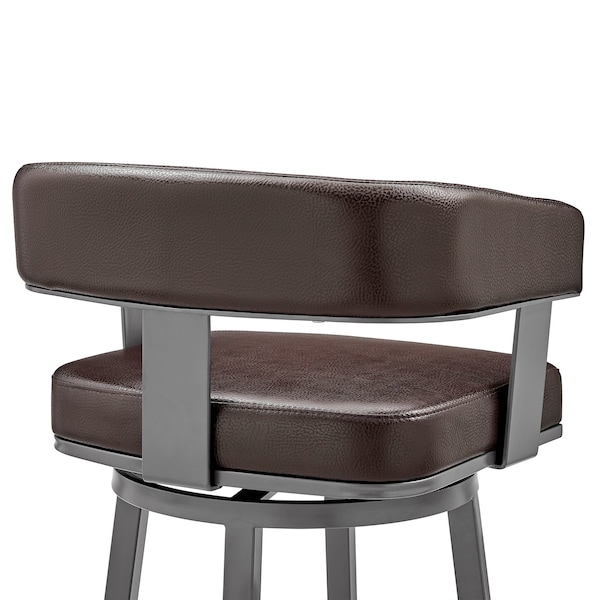 Armen Living Cohen 26" Counter Height Swivel Bar Stool in Java Silver Finish and Chocolate Faux Leather - 721535761944