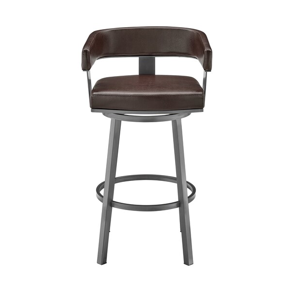 Armen Living Cohen 26" Counter Height Swivel Bar Stool in Java Silver Finish and Chocolate Faux Leather - 721535761944