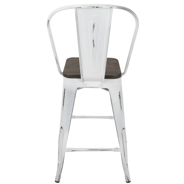 Lumisource Oregon High Back Counter Stool in Vintage White and Espresso, PK 2 - CS-ORHB VW+E2