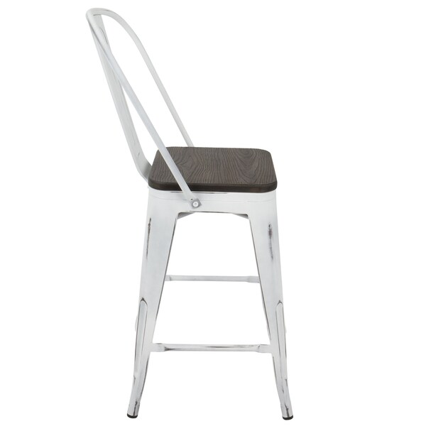 Lumisource Oregon High Back Counter Stool in Vintage White and Espresso, PK 2 - CS-ORHB VW+E2