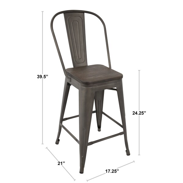 Lumisource Oregon High Back Counter Stool in Vintage White and Espresso, PK 2 - CS-ORHB VW+E2