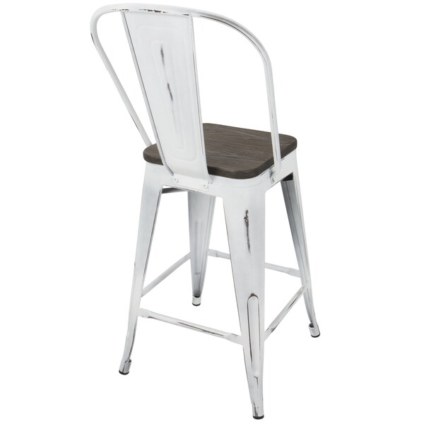 Lumisource Oregon High Back Counter Stool in Vintage White and Espresso, PK 2 - CS-ORHB VW+E2