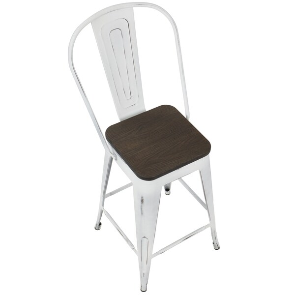 Lumisource Oregon High Back Counter Stool in Vintage White and Espresso, PK 2 - CS-ORHB VW+E2