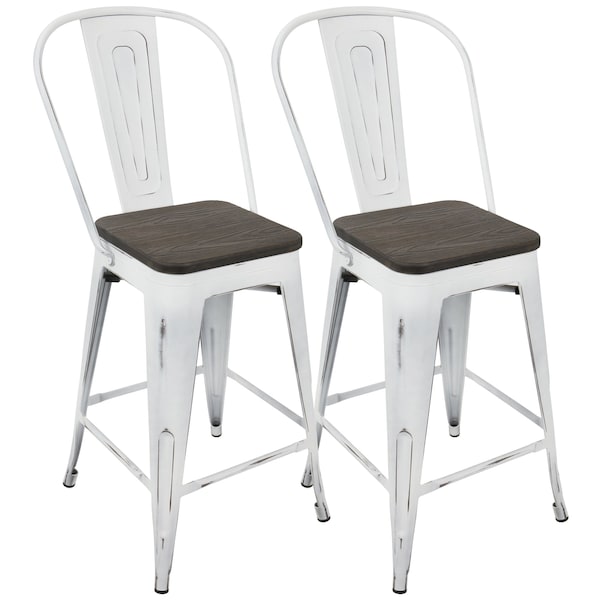 Lumisource Oregon High Back Counter Stool in Vintage White and Espresso, PK 2 - CS-ORHB VW+E2