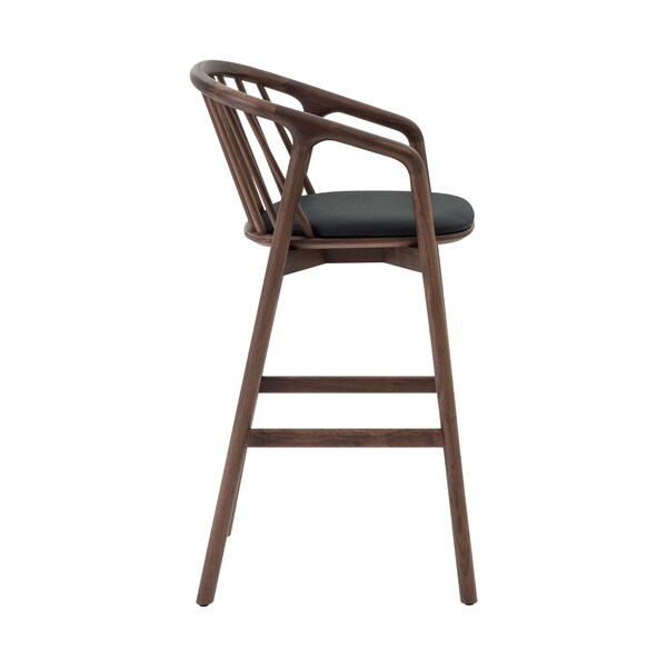 Armen Living Echo Walnut Wood and Black Faux Leather Counter Stool - LCECBAWABLK26