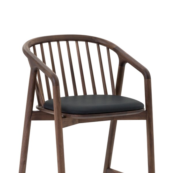 Armen Living Echo Walnut Wood and Black Faux Leather Counter Stool - LCECBAWABLK26