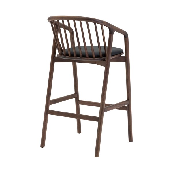 Armen Living Echo Walnut Wood and Black Faux Leather Counter Stool - LCECBAWABLK26