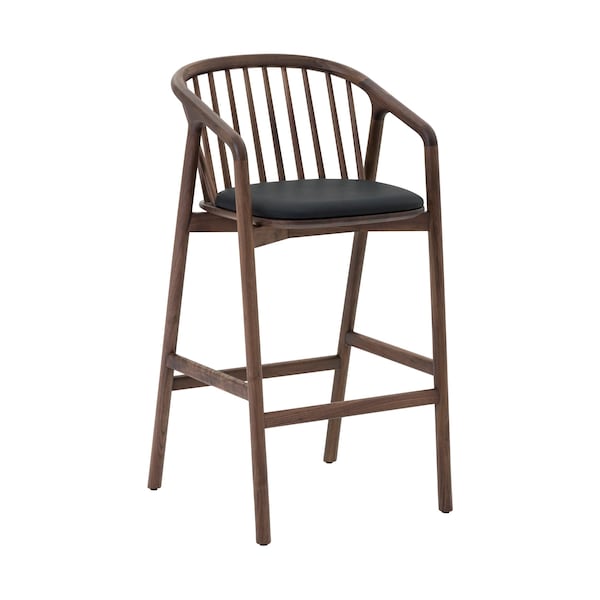 Armen Living Echo Walnut Wood and Black Faux Leather Counter Stool - LCECBAWABLK26