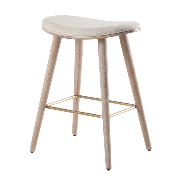 Lumisource Saddle Counter Stool in White Washed Wood and Cream, PK 2 - B26-SADL WWNCR2