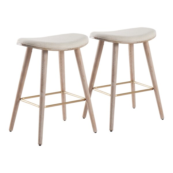 Lumisource Saddle Counter Stool in White Washed Wood and Cream, PK 2 - B26-SADL WWNCR2