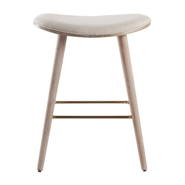 Lumisource Saddle Counter Stool in White Washed Wood and Cream, PK 2 - B26-SADL WWNCR2