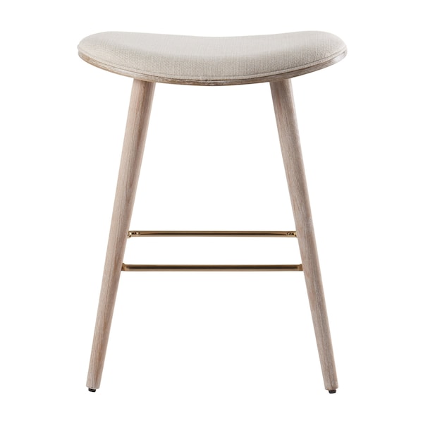 Lumisource Saddle Counter Stool in White Washed Wood and Cream, PK 2 - B26-SADL WWNCR2