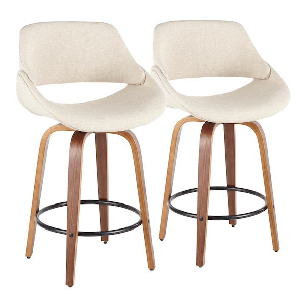 Lumisource Fabrico Counter Stool in Walnut and Cream Fabric, PK 2 - B26-FBCO2R WLCR2