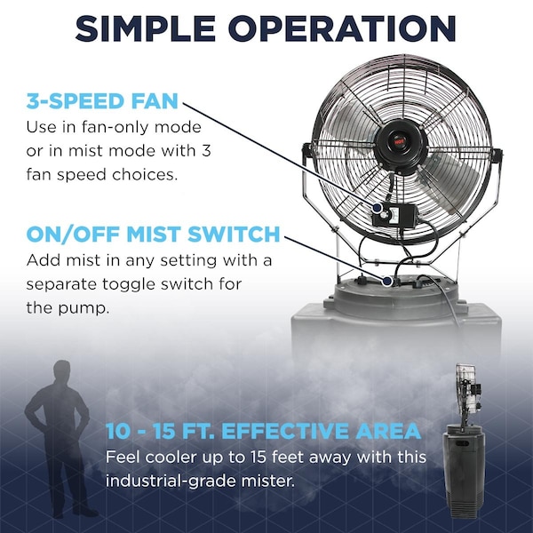 Maxx Air Misting Fan, 18 in Blade Dia, 120V, 3,500 cfm, Non-Oscillating - CDMP1840GRY