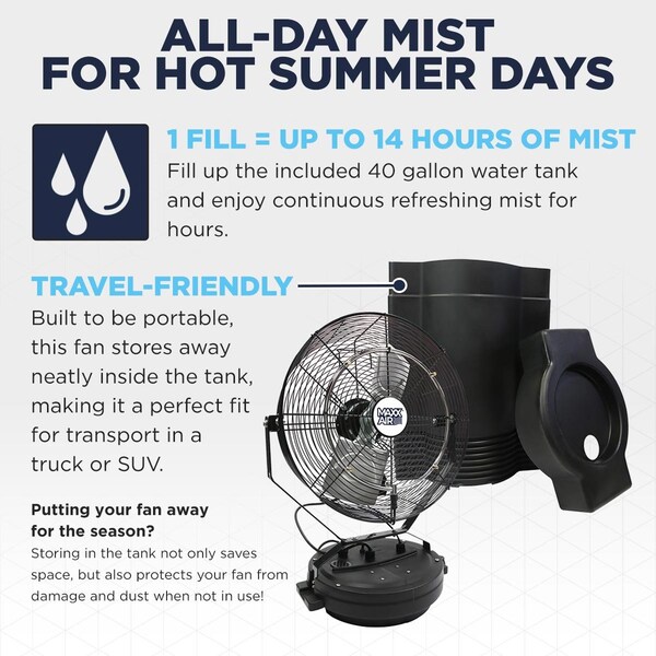 Maxx Air Misting Fan, 18 in Blade Dia, 120V, 3,500 cfm, Non-Oscillating - CDMP1840GRY