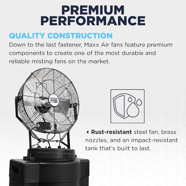 Maxx Air Misting Fan, 18 in Blade Dia, 120V, 3,500 cfm, Non-Oscillating - CDMP1840GRY