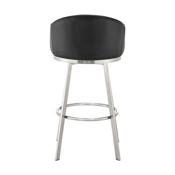 Armen Living Eleanor 26in Swivel Counter Stool in Brushed Stainless Steel and Black Faux Leather - LCELBABSBLK26