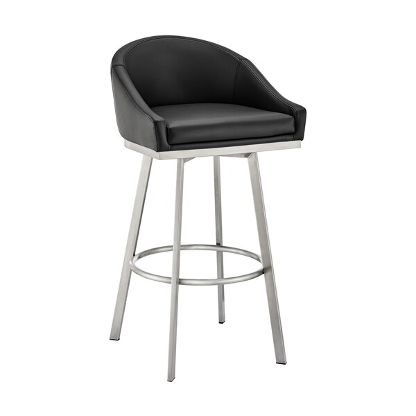 Armen Living Eleanor 26in Swivel Counter Stool in Brushed Stainless Steel and Black Faux Leather - LCELBABSBLK26