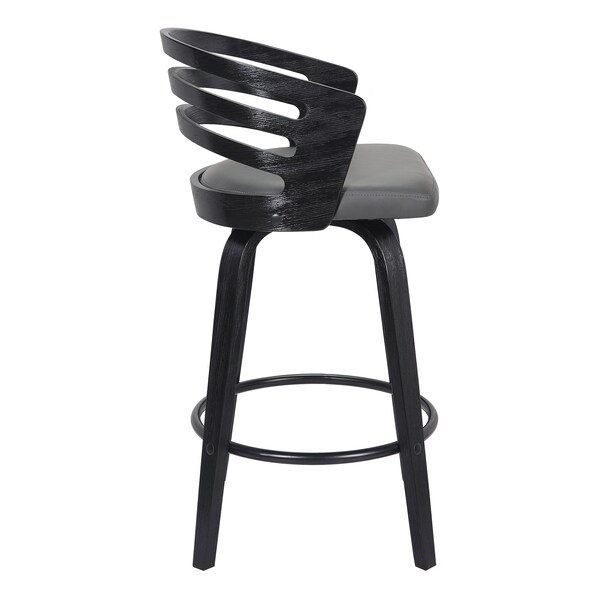 Armen Living Jayden 26" Counter Height Swivel Gray Faux Leather and Black Wood Bar Stool - LCJYBAGRBL26