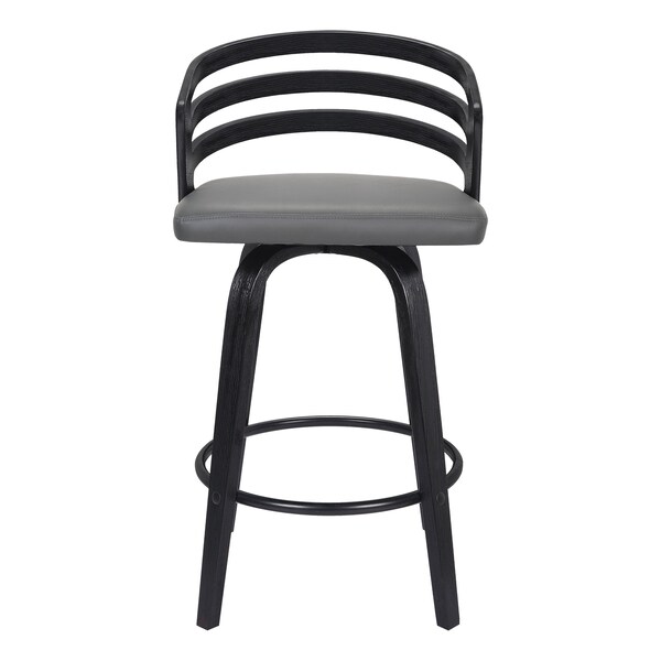Armen Living Jayden 26" Counter Height Swivel Gray Faux Leather and Black Wood Bar Stool - LCJYBAGRBL26