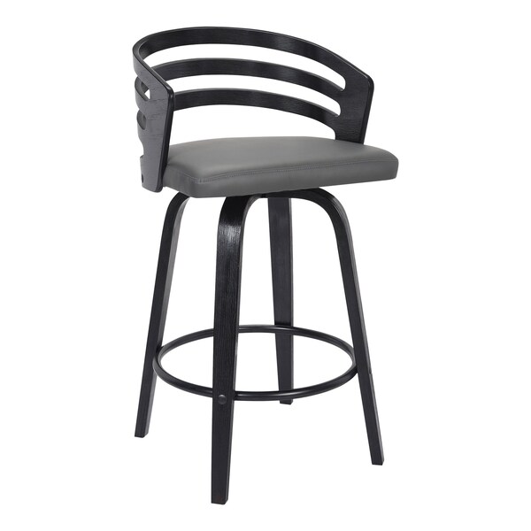 Armen Living Jayden 26" Counter Height Swivel Gray Faux Leather and Black Wood Bar Stool - LCJYBAGRBL26