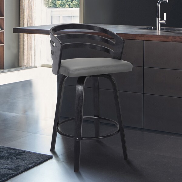 Armen Living Jayden 26" Counter Height Swivel Gray Faux Leather and Black Wood Bar Stool - LCJYBAGRBL26