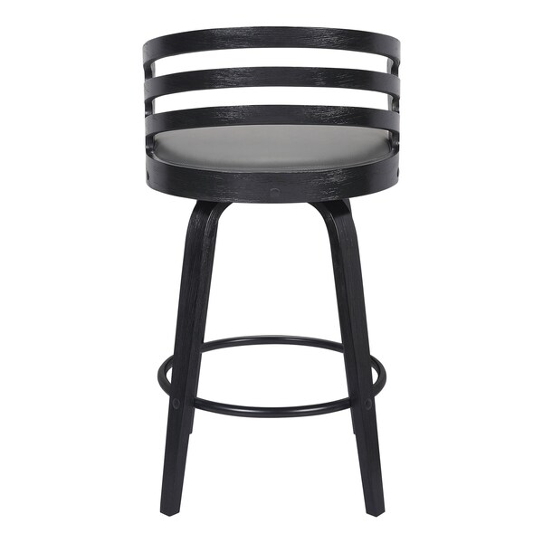 Armen Living Jayden 26" Counter Height Swivel Gray Faux Leather and Black Wood Bar Stool - LCJYBAGRBL26
