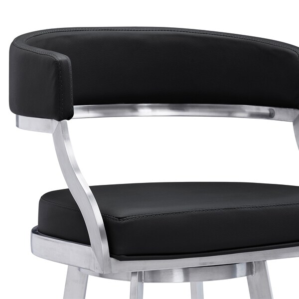 Armen Living Saturn 26" Counter Height Swivel Black Faux Leather and Brushed Stainless Steel Bar Stool - LCSNBABSBL26