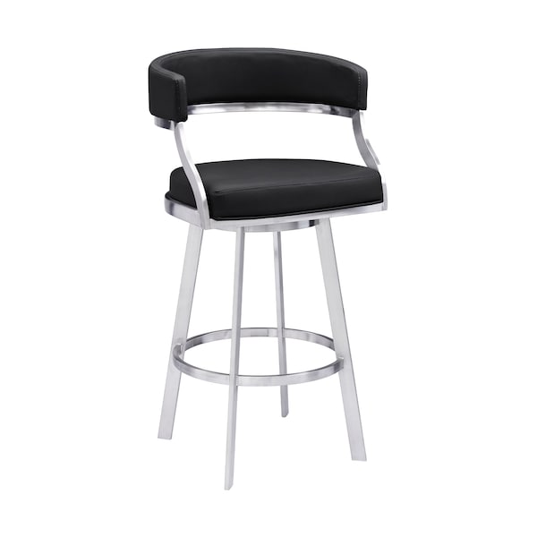 Armen Living Saturn 26" Counter Height Swivel Black Faux Leather and Brushed Stainless Steel Bar Stool - LCSNBABSBL26