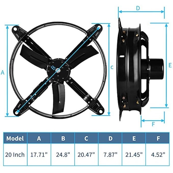 Ipower Ventilation Fan Air Circulator W/ Thermostat, 20 in Blade Dia, 115V - HIFANXVENTIL20THEMOT