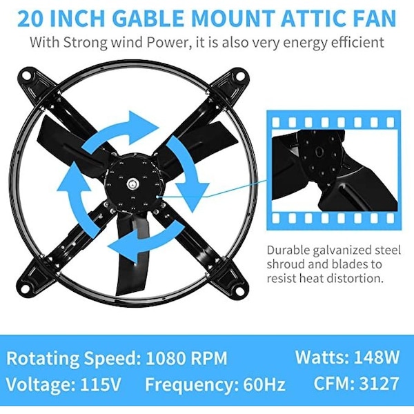 Ipower Ventilation Fan Air Circulator W/ Thermostat, 20 in Blade Dia, 115V - HIFANXVENTIL20THEMOT