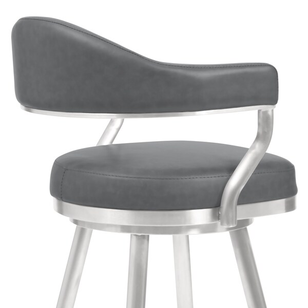 Armen Living Amador 26" Counter Height Barstool in Brushed Stainless Steel and Vintage Gray Faux Leather - 721535747047