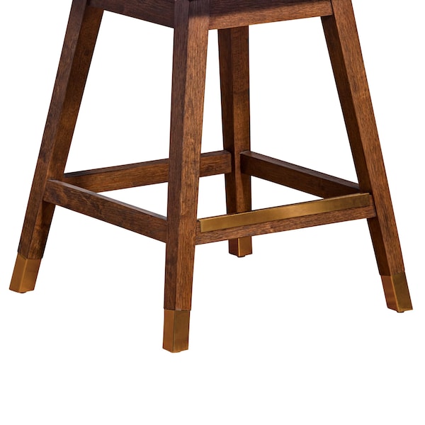 Armen Living Stancoste Swivel Counter Stool in Brown Oak Wood Finish with Beige Fabric - 840254332157
