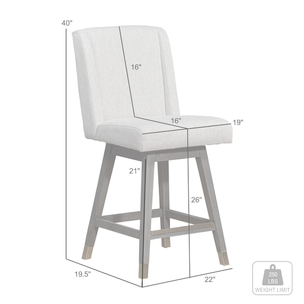 Armen Living Stancoste Swivel Counter Stool in Brown Oak Wood Finish with Beige Fabric - 840254332157