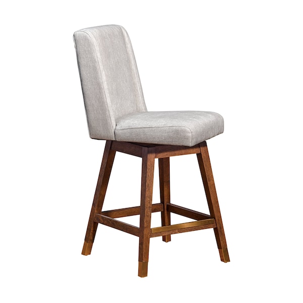 Armen Living Stancoste Swivel Counter Stool in Brown Oak Wood Finish with Beige Fabric - 840254332157