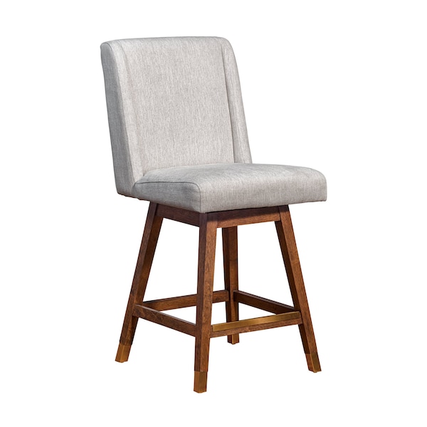 Armen Living Stancoste Swivel Counter Stool in Brown Oak Wood Finish with Beige Fabric - 840254332157