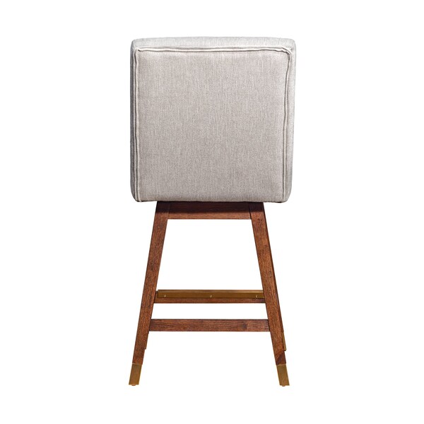 Armen Living Stancoste Swivel Counter Stool in Brown Oak Wood Finish with Beige Fabric - 840254332157