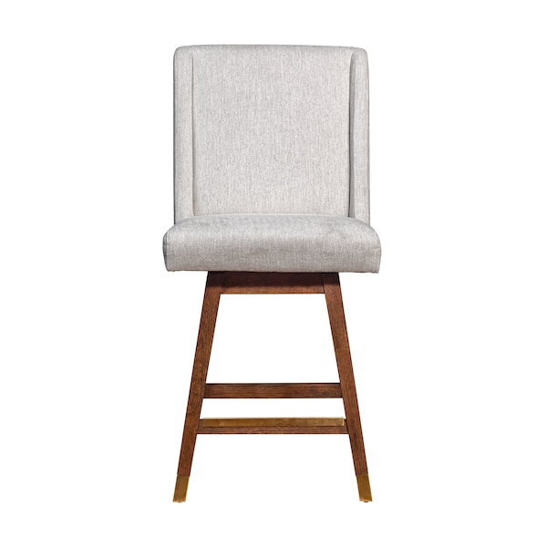 Armen Living Stancoste Swivel Counter Stool in Brown Oak Wood Finish with Beige Fabric - 840254332157