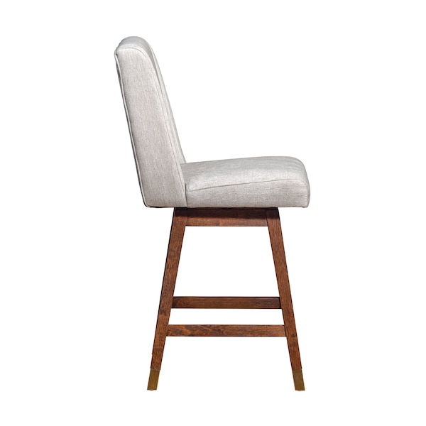 Armen Living Stancoste Swivel Counter Stool in Brown Oak Wood Finish with Beige Fabric - 840254332157