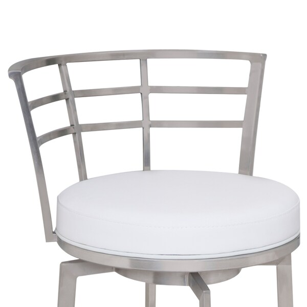 Armen Living Viper 26" Counter Height Swivel White Faux Leather and Brushed Stainless Steel Bar Stool - LCVI26BAWH