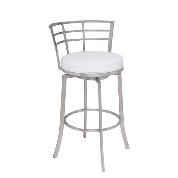 Armen Living Viper 26" Counter Height Swivel White Faux Leather and Brushed Stainless Steel Bar Stool - LCVI26BAWH