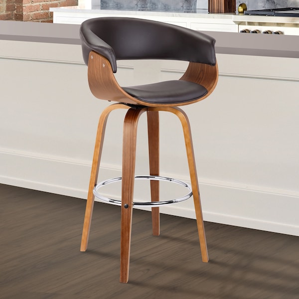 Armen Living Julyssa 26" Counter Height Swivel Brown Faux Leather and Walnut Wood Bar Stool - LCJSBAWABR26